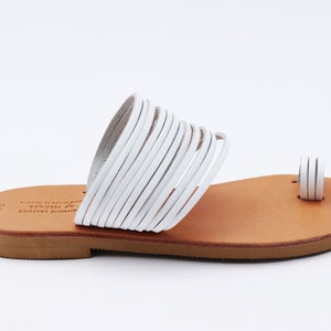 White toe ring sandals, boho leather summer sandals. image 2