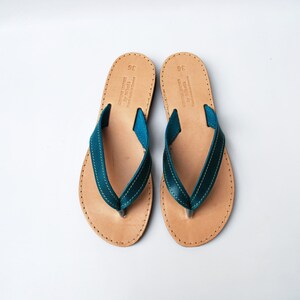 Leather Flip Flops in Blue image 2