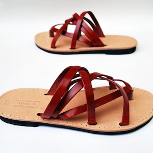 Leather Sandals for Women in Burgundy Color image 2