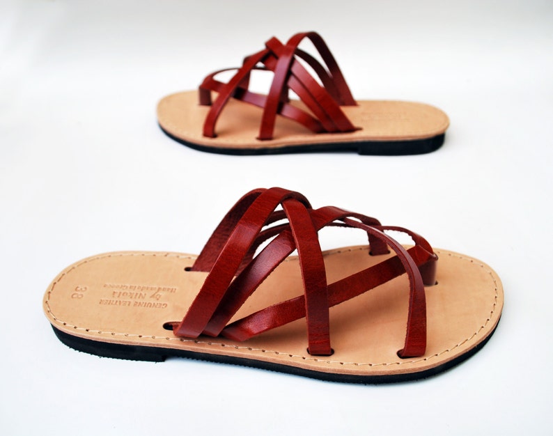 Leather Sandals for Women in Burgundy Color image 2