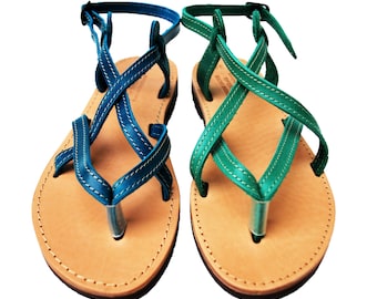 Women's Leather Sandals, strappy sandals with buckle