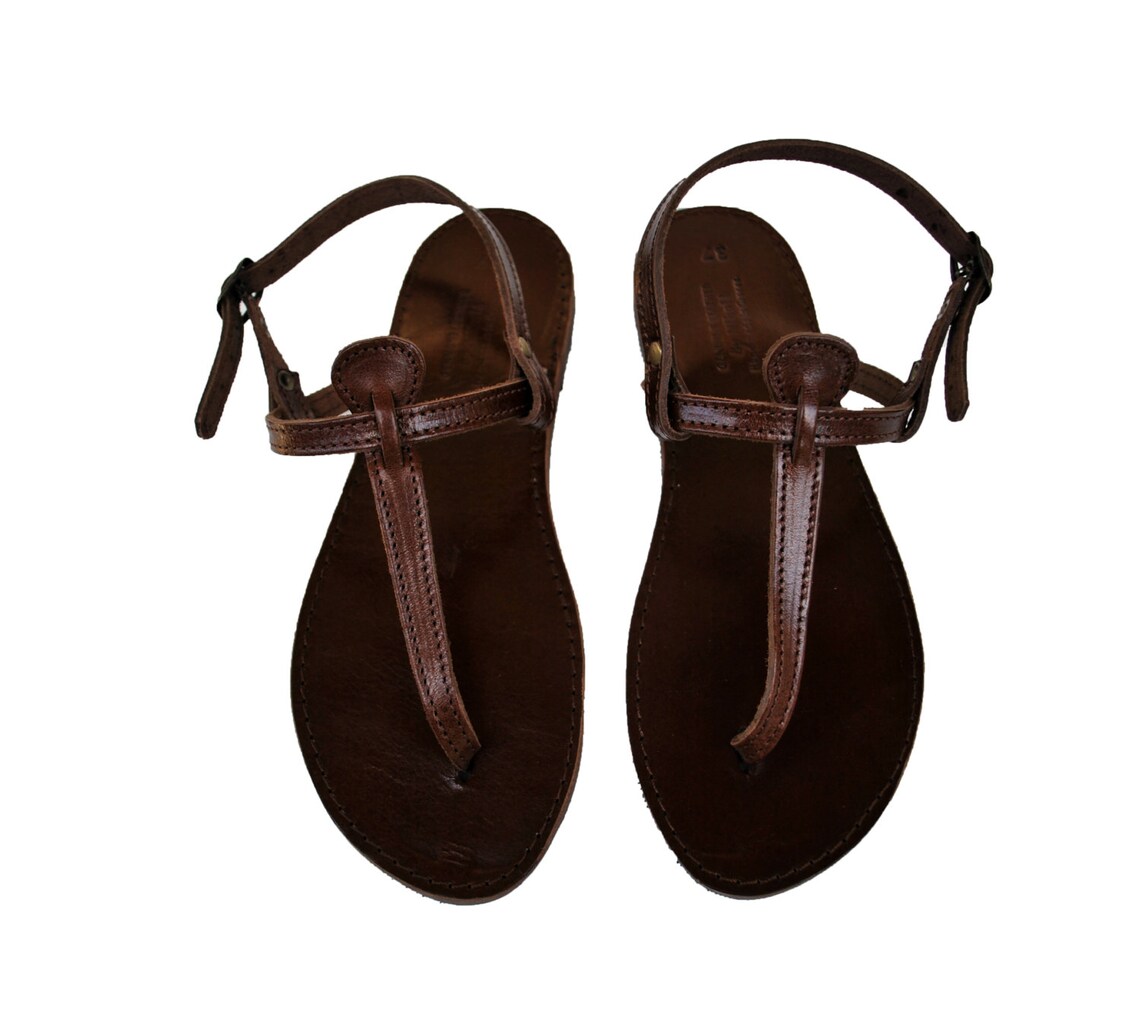 brown t strap sandals