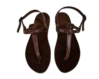 Dark Chocolate Brown T Strap Sandals, Women T Straps