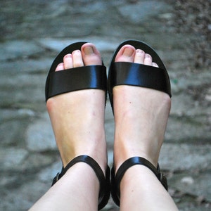 Handmade Black Ankle Strap Greek Women's Sandals With - Etsy