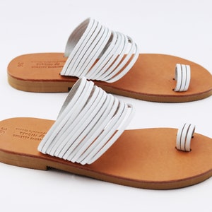 White toe ring sandals, boho leather summer sandals. White