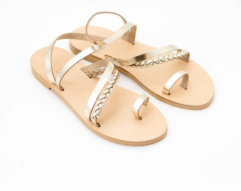 Gold Leather Gladiator Sandals: Ancient Greek Style Wedding Shoes
