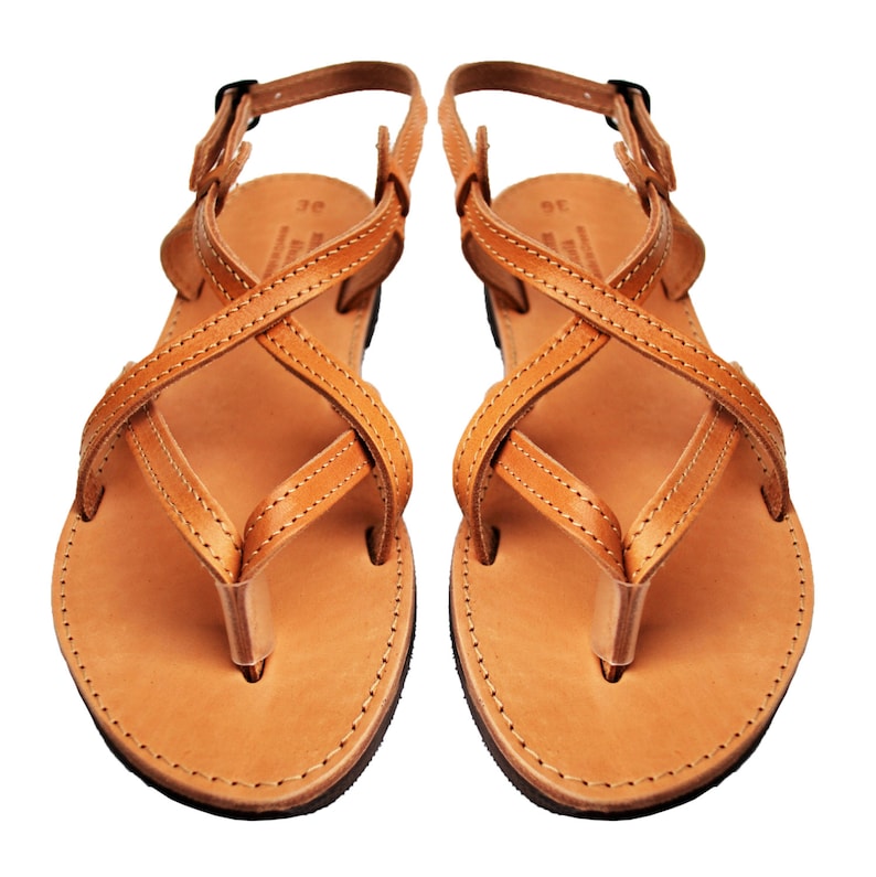 Leather Flat Sandals in Natural Color Leather Sandals Women Etsy