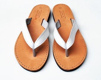 White flip flops, greek handmade women's sandals