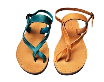 Toe-wrapper Strappy Sandals Women Leather Barefoot Sandals Greek Handmade Summer Shoes