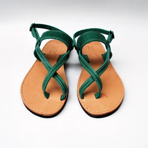 Strap Sandals in Green Color Made With 100% Genuine Leather - Etsy