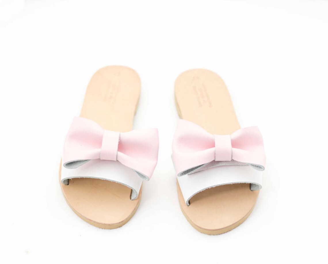 Bow Sandals Party Slides With Leather Bow in Pink Etsy