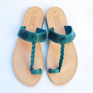 Flip Flops in Blue Leather Sandal Toe Rings - Etsy