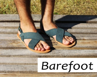 Sustainable Barefoot Men Leather Sandals, minimalist barefoot summer men's shoes, zero drop men flats