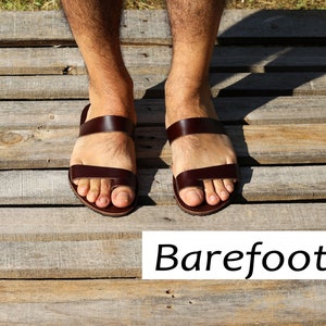 Barefoot Greek Men Leather Sandals, barefoot summer men shoes, zero drop men flats