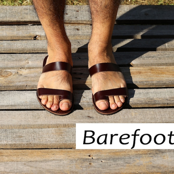Barefoot Greek Men Leather Sandals, barefoot summer men shoes, zero drop men flats