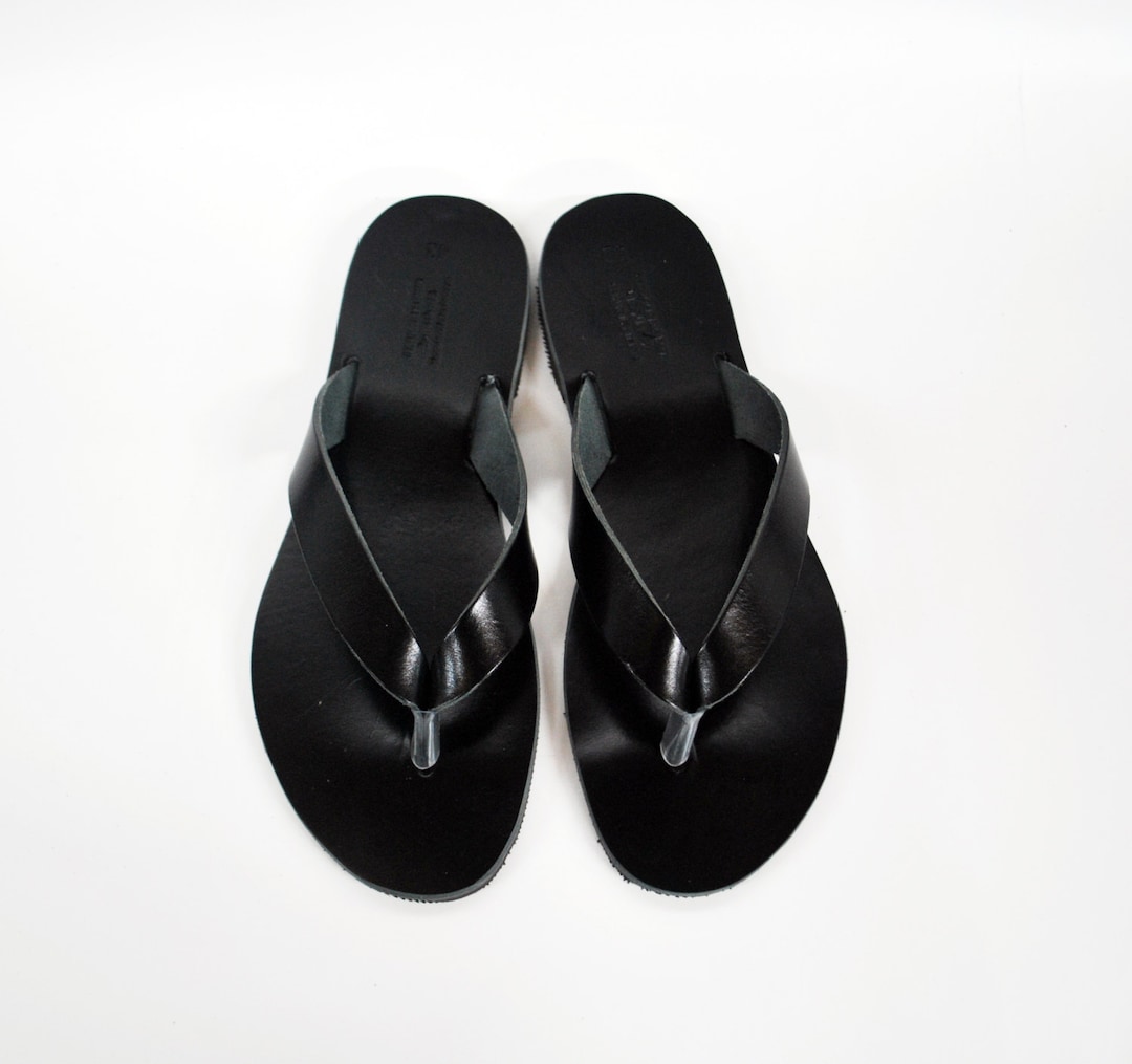 Black Mens Sandals, Leather Flip Flops, Mens Shoes - Etsy