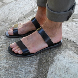 Mens Leather Slippers, Leather Slides, Mens Summer Sandals