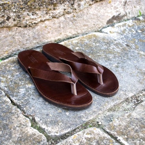 Mens Leather Flip Flops, Dark Brown Mens Sandals - Etsy