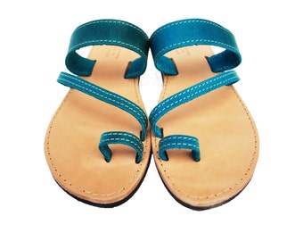 Sandales en cuir bleu pour femmes