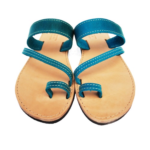 Blue Leather Sandals for Women Etsy