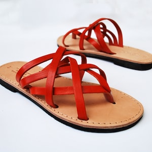 Leather Womens Sandals in Burnt Orange Color