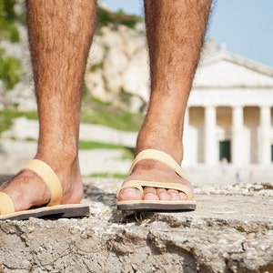 Greek Mens Leather Sandals in Natural Brown Color image 4