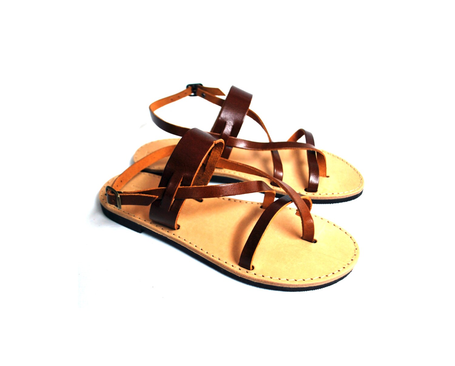 Leather Strappy Sandals Womens Hazel Brown Handmade Summer - Etsy