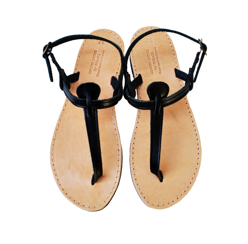 Black T Strap Leather Sandals Barefoot Beach Women's - Etsy