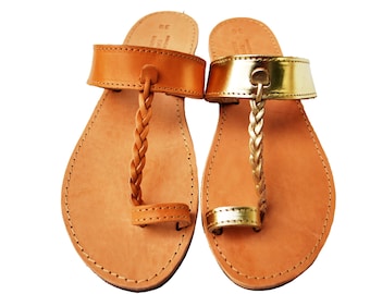 Sandales tressées pour femmes, sandales à anneau d’orteils