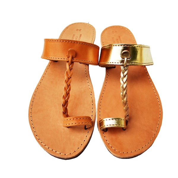 Women braided sandals, toe ring sandals