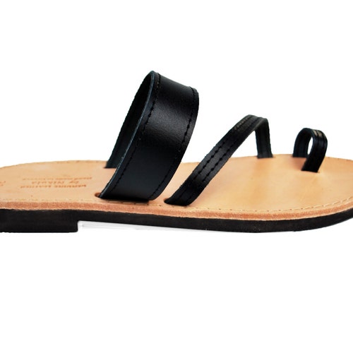 Black Leather Sandals for Women