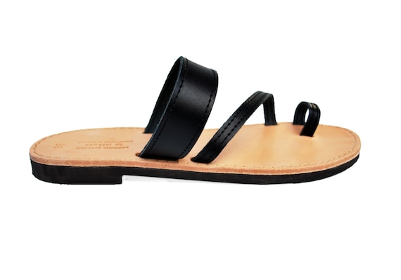 Black Leather Sandals for Women