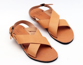 Sandali in pelle con cinturini per uomo, scarpe da uomo greche