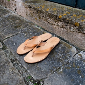 Mens Leather Sandals Mens Flip Flops in Natural Brown Mens - Etsy