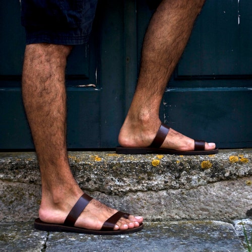 Greek Men Leather Sandals, Summer Men Shoes, Men Flats