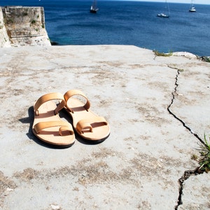 Greek Mens Leather Sandals in Natural Brown Color image 2