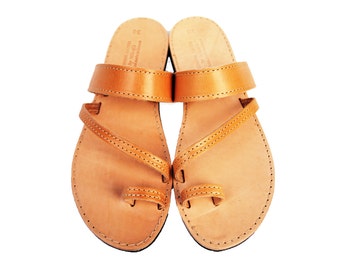 Sandales grecques faites à la main, appartements en cuir pour l’été, cadeau en cuir en gros pour elle