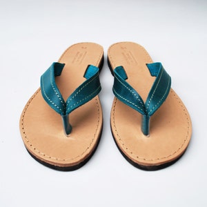 Leather Flip Flops in Blue