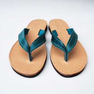 Leather Flip Flops in Blue image 1