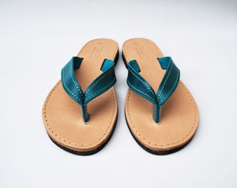 Leather Flip Flops in Blue