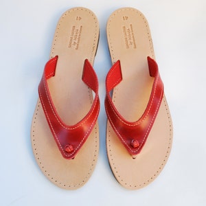 Red flip flop, women's leather sandals, summer shoes image 2