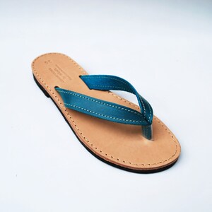 Leather Flip Flops in Blue image 3