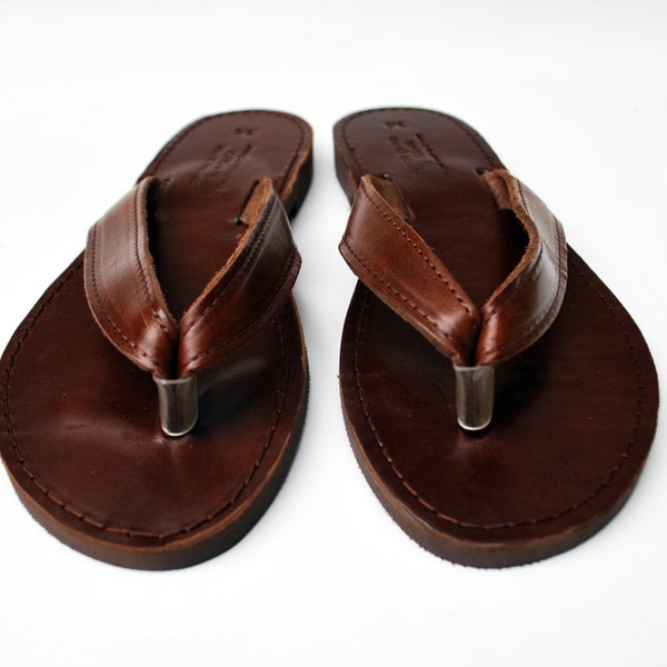 Sandale Flip Flop avec cuir grec de haute qualité de couleur marron foncé