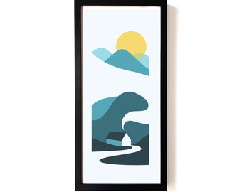 Cottage in the Hills Minimal Landscape 5 Colour Screen Print Poster by OR8 DESIGN