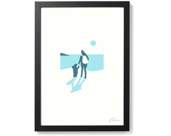 Mother Child Minimal Beach Sea Print - Take My Hand... Landscape Art Poster by OR8 DESIGN