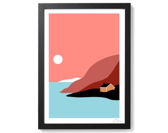 Cabin By The Sea | Where We Go To Dream | Minimal Cottage Art Poster Giclee Print by OR8DESIGN