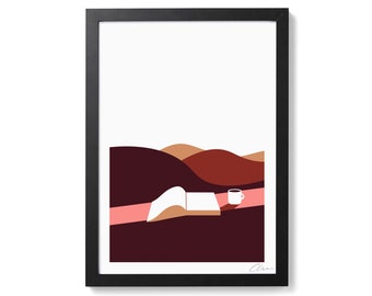 Coffee & Reading Print  | 'Getting Away From It All' | A4 Art Print Poster by OR8 DESIGN