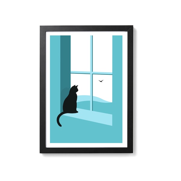 Cat Screenprint - Watching Through The Window - Art Print  by OR8 DESIGN