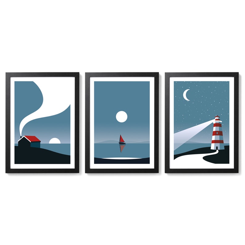 Boat Sailboat Coastal Minimal Art Poster Giclee Print by Etsy