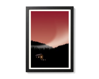 First Mist Of Morning Cabin Cottage Art Print By OR8 DESIGN